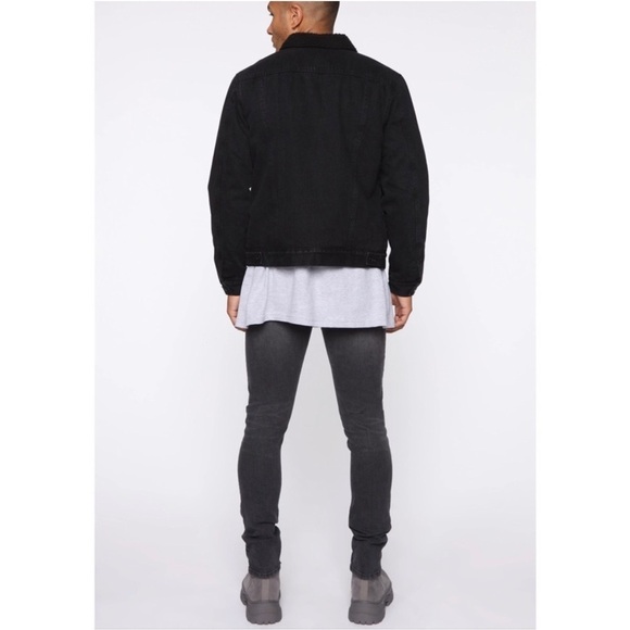 NWT! FASHION NOVA Men's Sherpa Collar Denim Jacket - Black - Picture 7 of 10